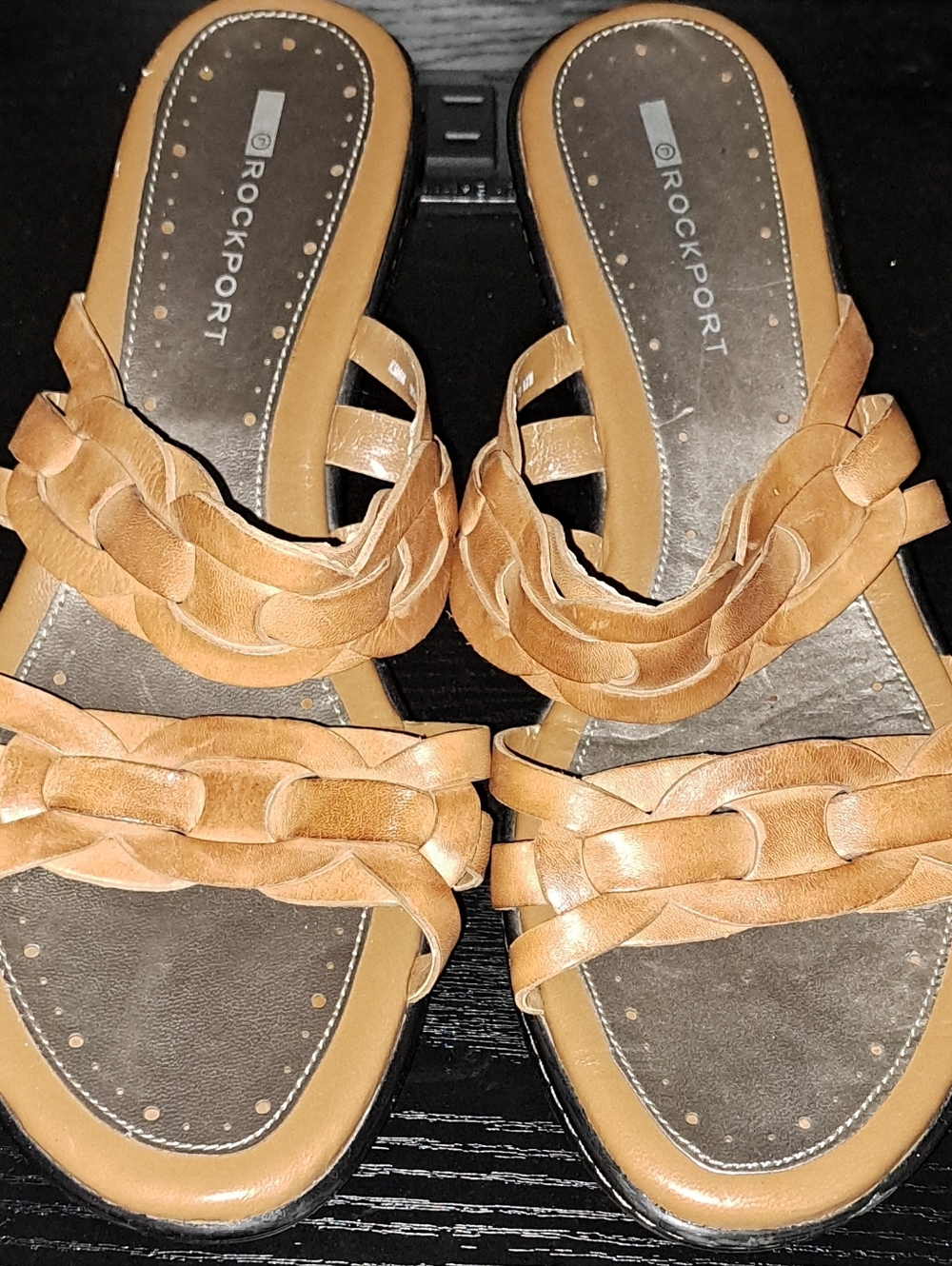 Rockport Women's Braided Leather Slide Sandals in Tan